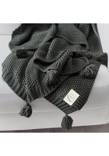 Coco Pirinç Örgü Ponponlu Triko Tv Battaniyesi Throw Koltuk Şalı (538861682)-130X170