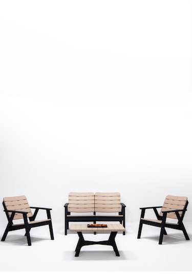 Sera 2+1+1+s Mindersiz Oturma Grubu / Bahçe - Balkon Mobilyası Cappuccino