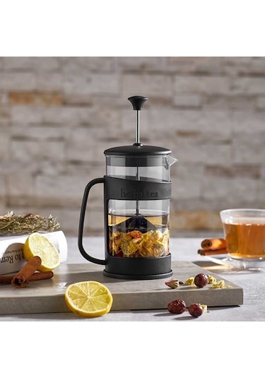 Porsima ET-00118 French Press Süzgeçli Bitki Çayı Demliği Kahve Presi - 400 Ml Siyah