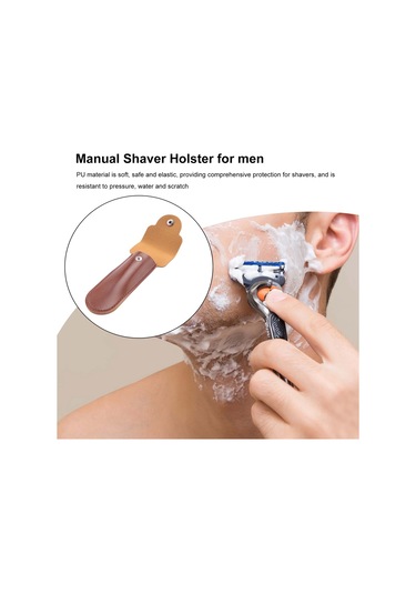 Leasetake Jilet Kılıfı Seyahat Tutucu Manuel Çift Kenarlı Güvenlik Jiletleri Konteyneri Pu Deri Çanta Kahverengi