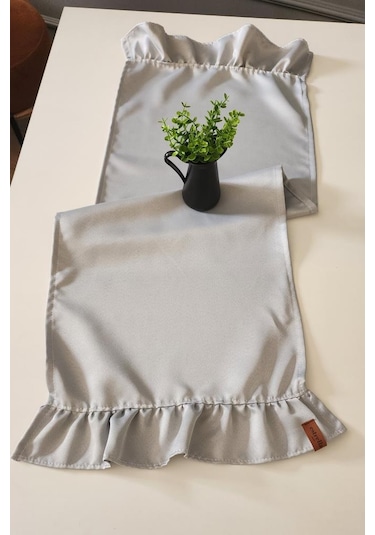 Cemre Saten 2-kenar Fırfırlı Vintage Runner Örtü Camel 40x110