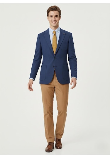 Presto Erkek Slim 6 Drop Örme Torba Cep Ceket Saks Mavi 1639-004a Saks Mavi