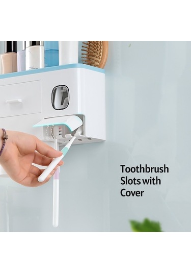 Pazly Duvar Deliksiz Diş Fırçası Askısı - Bardaklı Manyetik Tüp Sıkacağı & Banyo Organizer Seti Pembe Pembe