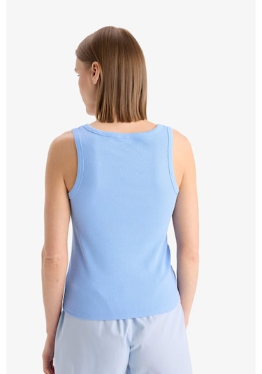 Defacto Regular Fit Yuvarlak Yaka Kolsuz Ribana Pijama Üstü-fall İn Love F0110ax25smbe747 Mavi