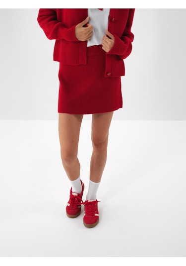 Kırmızı Doğal Yün Dokulu Regular Fit Etek 851069 Kırmızı