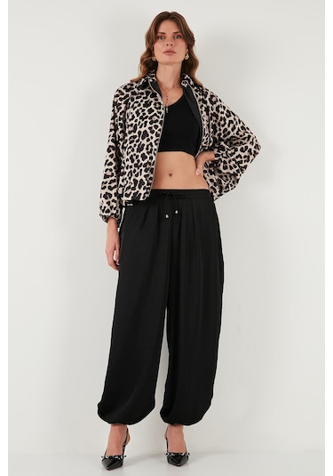 Lela Oversize Bağlamalı Balon Paça Saten Şalvar Bayan Pantolon 68351199 Siyah