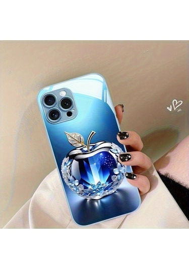 Willowhaven iPhone Uyumlu 11 Mavi Kristal Elmalı Lüks Cam Telefon Kılıfı  Seçeneği