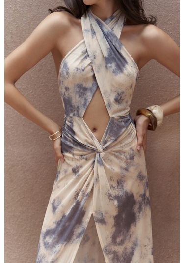 Enonireh Dekolteli Sarı Uzun Elbise sarı