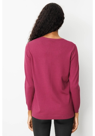 Desen Triko Kadın Sıfır Yaka Yakası Çiçek Nakış İşlemeli Bluz 25094 Mürdüm Mürdüm