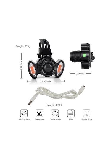 Hombey Çocuk Bisiklet Feneri, Xml T6 Led, 4 Modlu, Yakın-uzak Odaklanabilir, Şarj Edilebilir, Ipx6 Su Geçirmez, Mavi Mavi