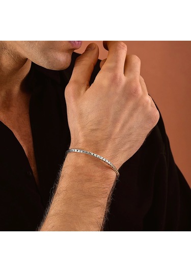 925 Ayar Gümüş Run Alfabeli Unısex Kelepçe Bileklik Gümüş