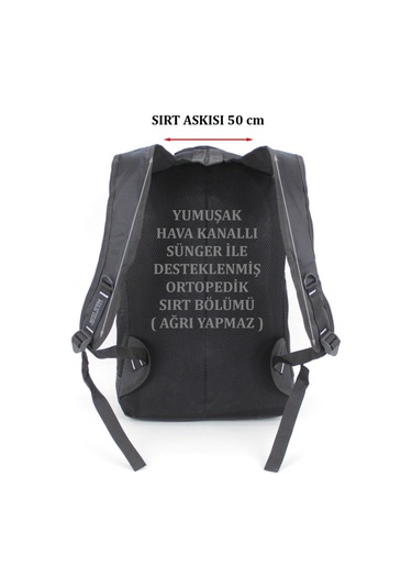 Gezi Seyahat Yürüyüş Kamp Spor Sırt Çantası 17.3 Inç Fileli Yan Cep Siyah