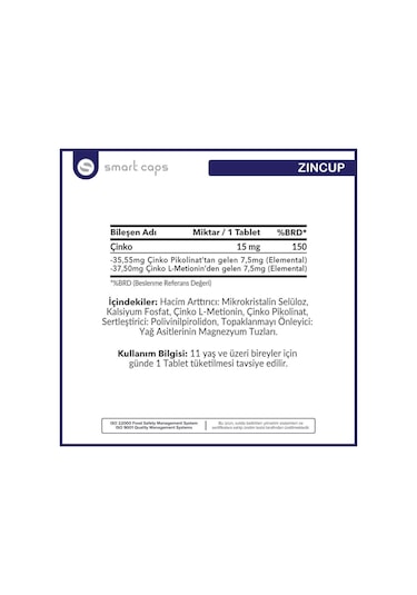 Smartcaps Zincup Çinko 15 Mg 60 Tablet
