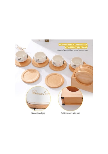 1 Takım Kayın Ahşap Bardak Altlığı Placemats Ahşap Bardak Altlığı Ahşap Bardak Altlığı Kutusu Yuvarlak Şekil Termos Mat Kahve Çay Bardağı Altlığı Ahşap