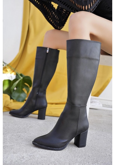 Muggo Almira Garantili Kadın Topuklu Çizme siyah