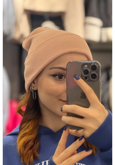 Unisex Kışlık Pudra Katlamalı Bere Pudra