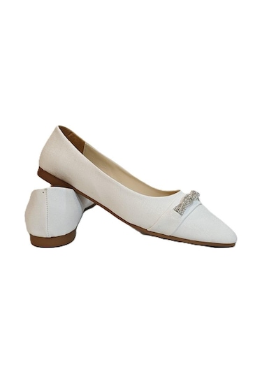 Fiyra 4006 Beyaz Örgü Taşlı Şık Düğünlük Günlük Bayan Babet Beyaz