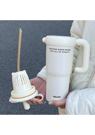 Brightnova 1 Adet Paslanmaz Çelik Küçük Siyah Termos Matara 1.2l/760ml Sevimli Karikatür Tasarım 07 Beyaz