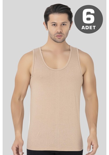 6'lı Paket Ten Rengi Erkek Atlet %100 Pamuklu Penye, Nefes Alabilir İç Giyim Ten