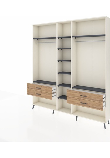 Arges Dolap 10 Raflı 4 Çekmeceli 2 Askılı 220x30x243 Aytaşı-antrasit/çam Antrasıt/atlas Çam