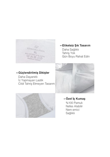 Likralı 5'li Kutu Premium Günlük Kullanıma Uygun Yüksek Bel Külot Berry G-007 F Beyaz