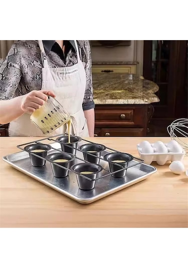 6 Bardak Yapışmaz Popover Tavası Muffin Cupcake Pişirme Kabı Puding Tavası Siyah