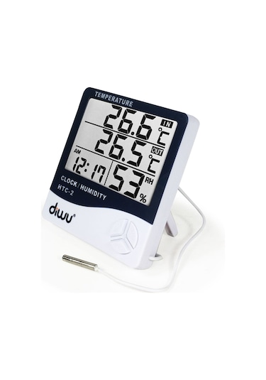 Diwu Htc-2 Problu Termometre Nem Ölçer Saat Takvim N11.208