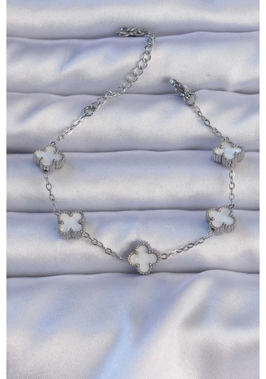 Zarif Kadın İçin Silver Çelik Mineli Yonca Bileklik Gri