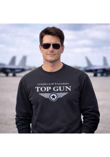 Top Gun Baskılı Sweat Sıyah Siyah