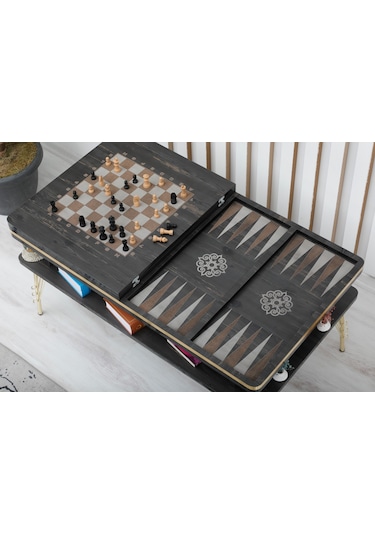 Satranç Ve Tavla Orta Sehpa siyah