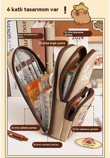 Spring Güzel Kalem Kutusu Kırtasiye Çantası Budist Yunus Kahverengi