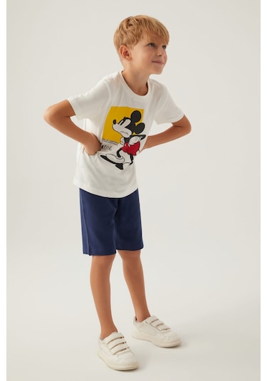 Mickey Mouse Beyond Krem Erkek Çocuk Bermuda Takım 5274-42797 Krem