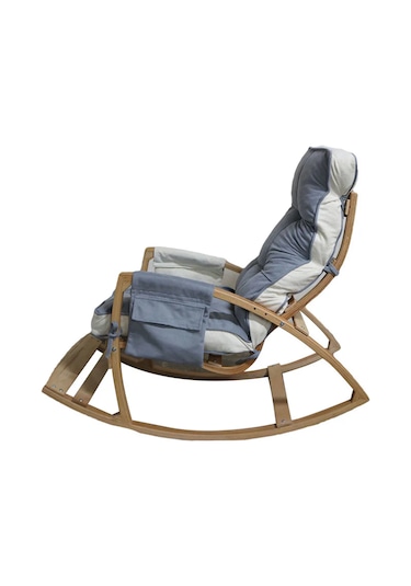 Vezir Lüks Ahşap Gri/Krem Renkli Sallanan Sandalye - Tv Ve Dinlenme Koltuğu