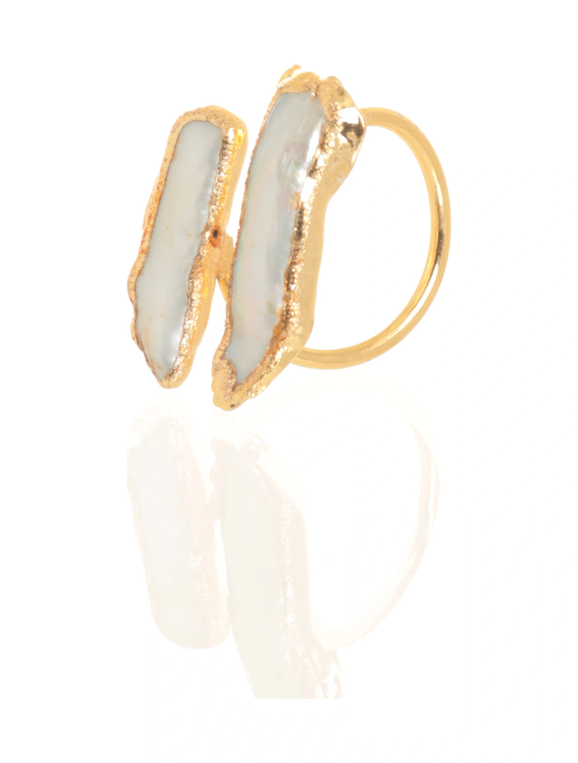 Labalaba Kadın İki Telli El Yapımı Tasarım İnci Yüzük Altın