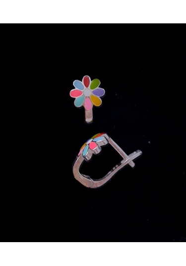 925 Ayar Gümüş Renkli Mineli Yapraklı Çiçekli Gümüş Çocuk Küpesi