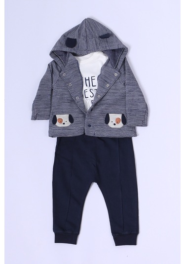 Erkek Bebek 3'lü Takım Köpek Baskılı D44 Lacivert