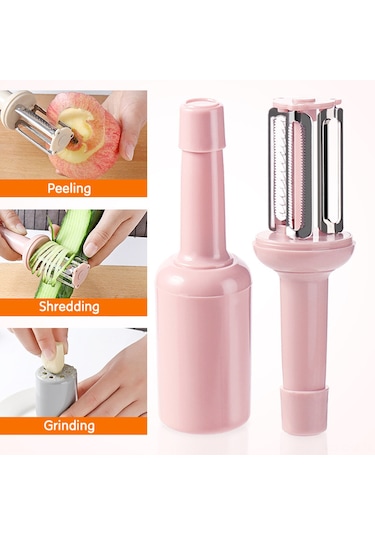 Aubyhe Pembe 3'ü Bir Arada Ev Çamaşırı: Meyve Sebze Soyucu, Dilimleyici, İncikleyici Ve Zencefil Değirmeni - 14x4 Cm Paslanmaz Çelik Bıçaklı Abs Tutamalı Diğer