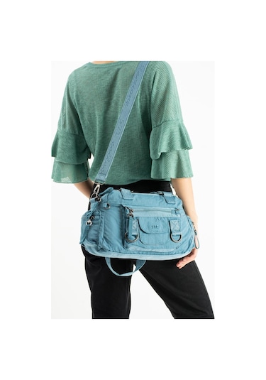 Kadın Omuz Çantası Çapraz Askılı Postacı Bayan Çantası 21 31 Cm Poliamid Hafif Kumaş Kol Çantası Mavi