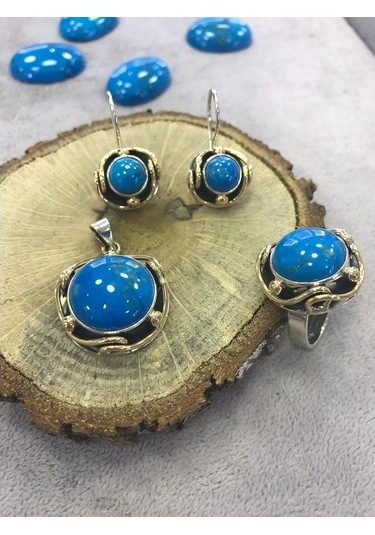 Turkuaz Firuze Taşlı Gümüş Kadın Set 925 Ayar