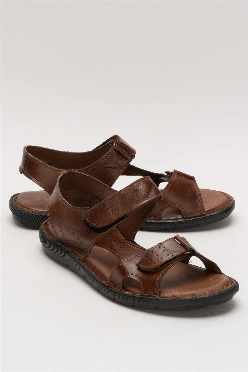 Erkek İçi Dışı Hakiki Deri Ortopetik Yazlık Esnek Ve Çok Hafif Günlük Ayakkabı Sandalet Taba Taba