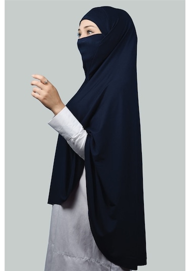 Altobeh Hazır Türban Peçeli Pratik Eşarp Tesettür Nikaplı Hijab - Namaz Örtüsü Sufle (5XL) - Lacivert