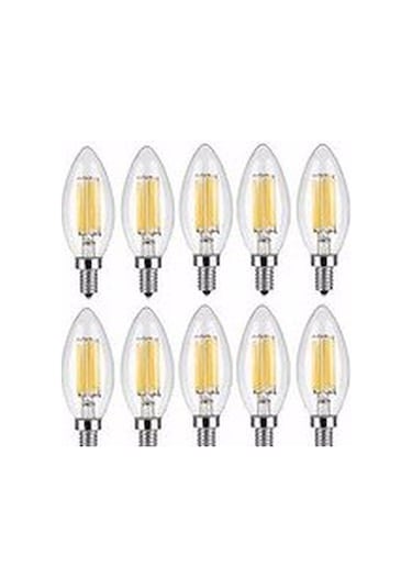 Rustik Led Ampul 4w E14 İnce Duy Gün Işığı 10 Adet Düz Mum Ampul