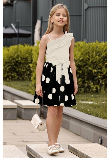 Riccotarz Kız Çocuk Puantiyeli Pulpayet Kuyruklu Kat Kat Tüllü Siyah Abiye Siyah