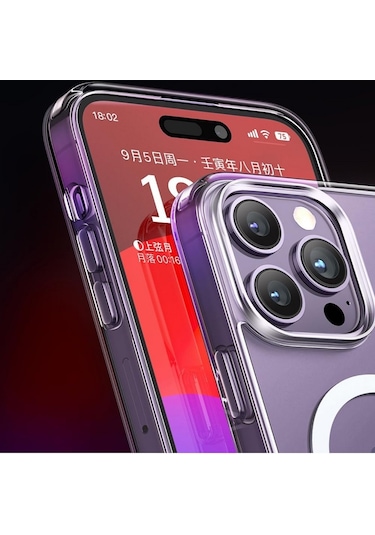 İphone Uyumlu 14 Pro İçin Kılıf Kamera Korumalı Magsafe Wireless Şarj Özellikli Şeffaf Kılıf Şeffaf
