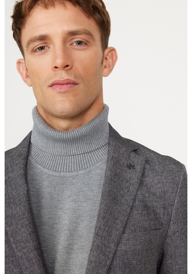 AC&Co / Altınyıldız Classics Erkek Siyah-füme Slim Fit Dar Kesim Mono Yaka Seyahat Çantalı Desenli Takım Elbise Siyah - Füme