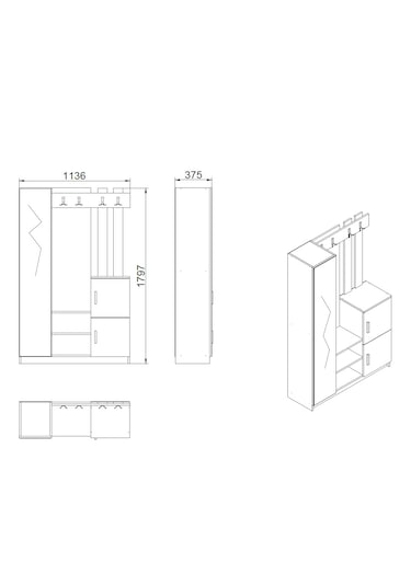 Robin Home Liva Aynalı Vestiyer Portmanto Ayakkabılık Çam-beyaz