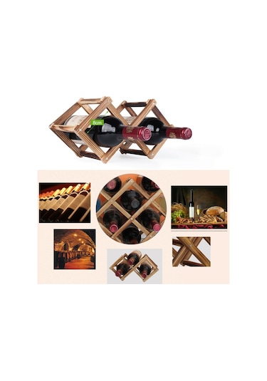 6 Şişe Raf Katlanabilir Şarap Standı Ahşap Şarap Tutucu
