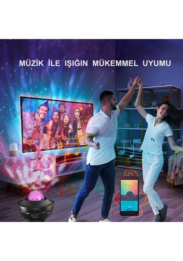 Hymark Led Yıldız Bluetooth Hoparlör Usb Projektör Okyanus Dalgas