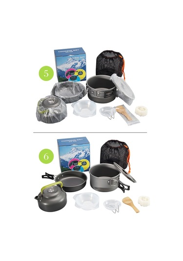 Halın Ds-308 Kulplu Tava Kamp Tencere Tencere Seti 2-3 Kişilik Fda Yok Bpa Içermez - Yeşil