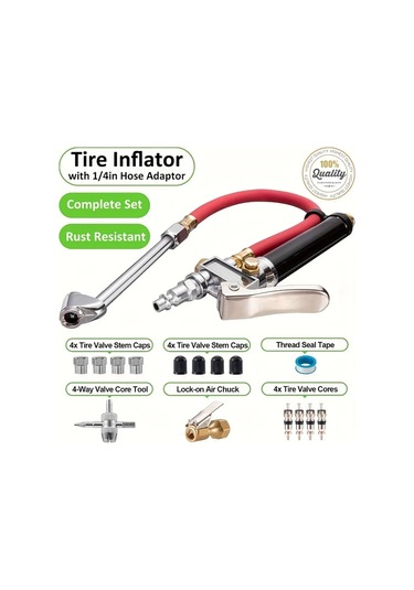 Xuweiwei 10-120 Psı Varyant Ağır Hizmet Tekerlek Basınç Ölçer İnflator Hava Chuck Ve 4 Yönlü Araç Hava Kompresörü Ek Nozulu